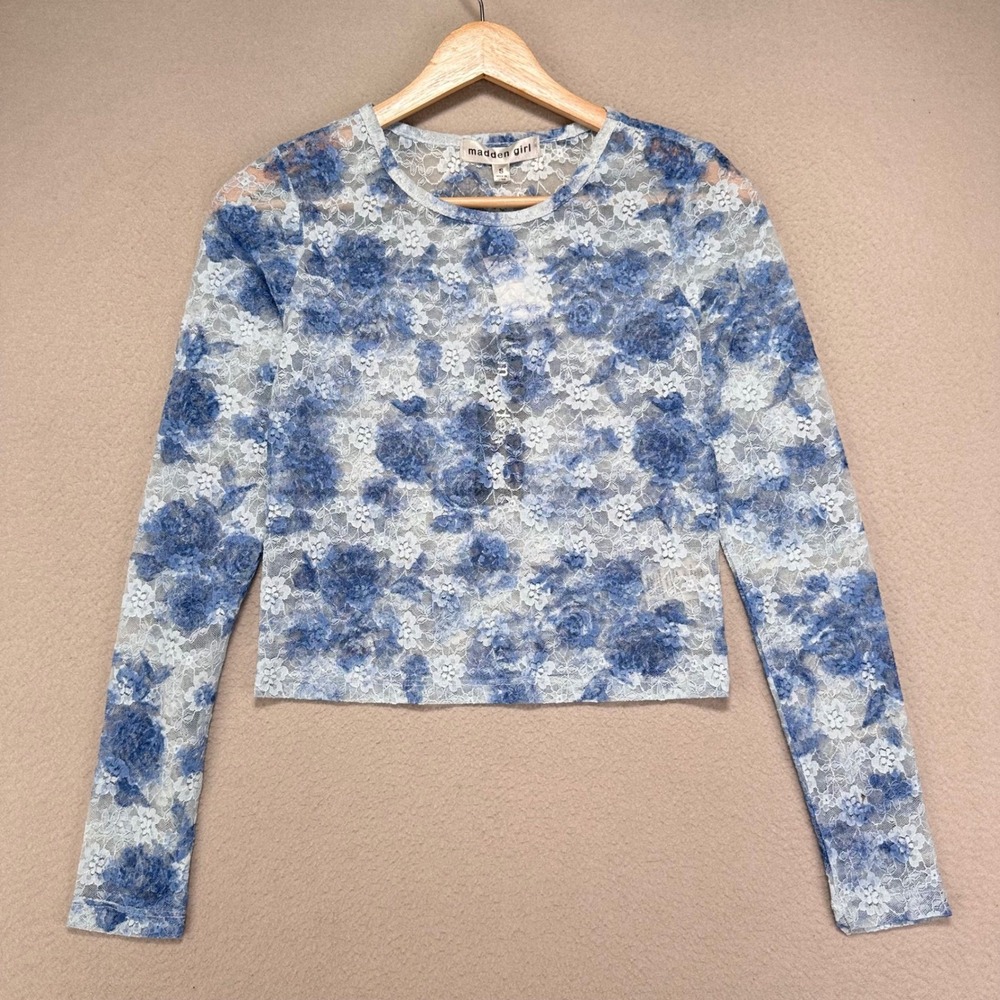 Madden Girl Lace Shirt Womens S Blue NWT Undershirt Rave Festival Party‎ Y2K